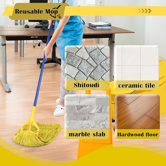 Heavy Duty Wet Industrial Cleaning Mop Head – 21 oz Yellow mop Head Replacement Cotton Washable Industrial mop Heads Heavy Duty for Commercial & Home Cleaning（Yellow）