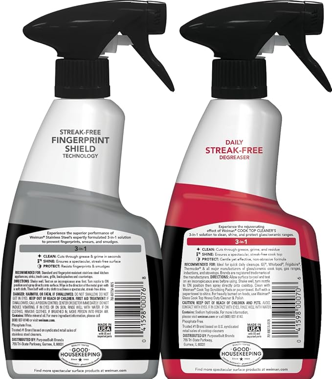 Weiman Stainless Steel Cleaner & Cooktop Daily Cleaner - 12 Ounce - Kitchen Appliance Cleaner Kit