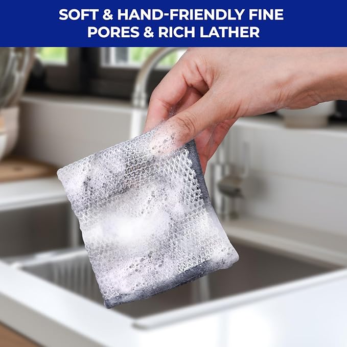12 PCS 3-Layer Non-Scratch Multipurpose Steel Wire Dishcloths - Reusable Quick-Dry Odor-Free Scrub Cloths for Dishes, Kitchen Cleaning Cloths for Cookware, Sinks, Stove Tops(9.84X9.84)
