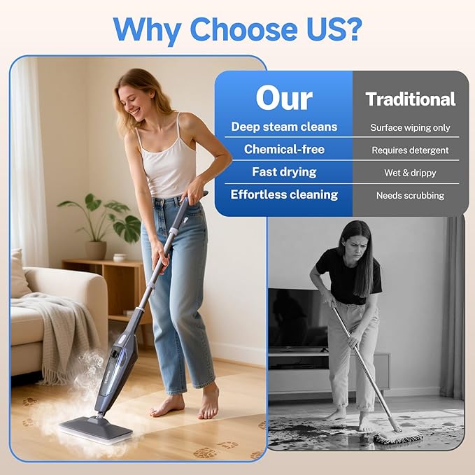 SENMO Steam Mop, 14-in-1 Detachable Steam Cleaner for Home and Floor, 1300W 228°F Deep Cleaning MultiPurpose Steamer with 14 Attachments for Floor, Tile, Grout, Furniture, Carpet, Wall (Black)