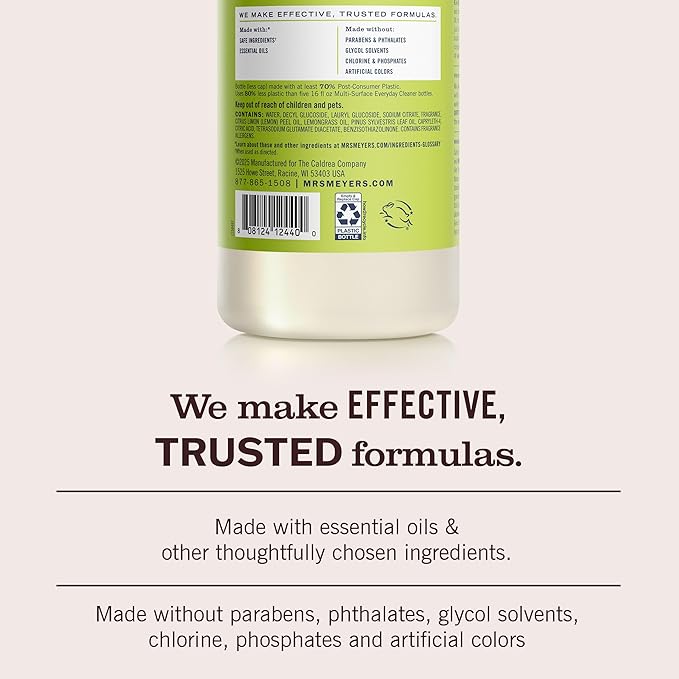 MRS. MEYER'S CLEAN DAY Multi-Surface Everyday Concentrate, Lemon Verbena Scent, 32 Fl Oz Bottle - 2 Pack