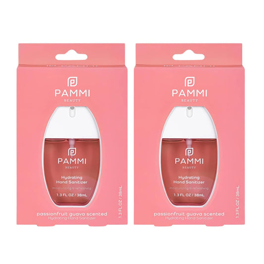 PAMMI Power Mist Hydrating Hand Sanitizer Spray, Portable Travel Size Pocket Hand Sanitizer, Scented Handsanitizer Mini Spray For Car - 600 Sprays (2 Packs (Guava))