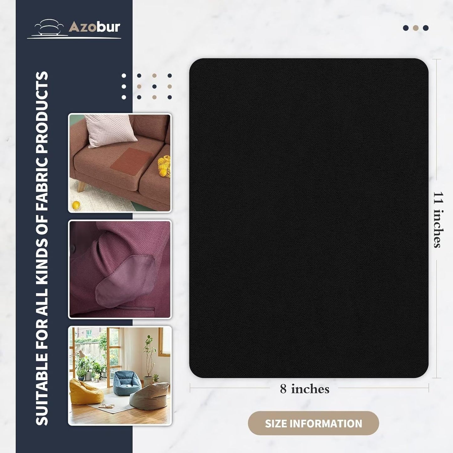 Azobur Velvet Patch,Self-Adhesive Rectangular Flannel Fabric Patch,Multicolor Available Anti Scratch Velvet 8X11 Inch Peel and Stick for Sofas, Automotive Interior, Handbags,and Pillow (Black)