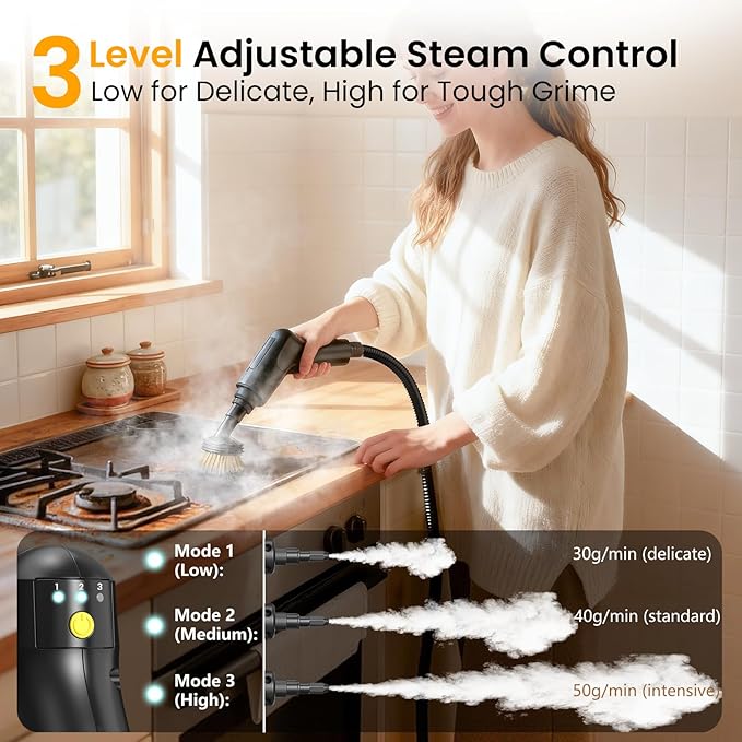 Pressurized Steam Cleaner 1.6L, 3-Level Adjustable Steamer for Cleaning, 10s Heat-Up, 2500W Handheld Steamer Cleaner for Home, Car, Kitchen, Floor, Multi-Surface Cleaning Machine, 22pcs Accessories