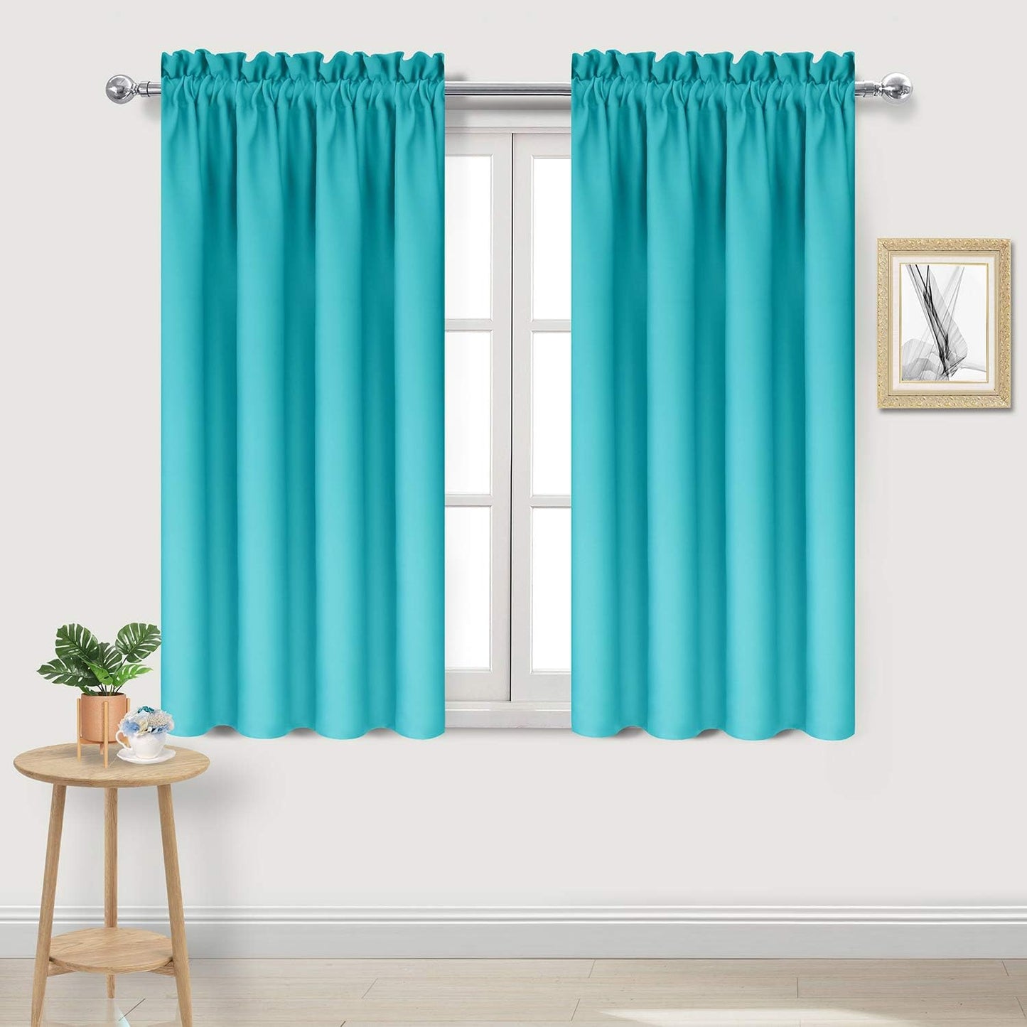DWCN Blackout Curtains Room Darkening Thermal Insulated Bedroom Curtains Window Treatments, 42 x 45 inches Long, Set of 2 Turquoise Rod Pocket Drapes