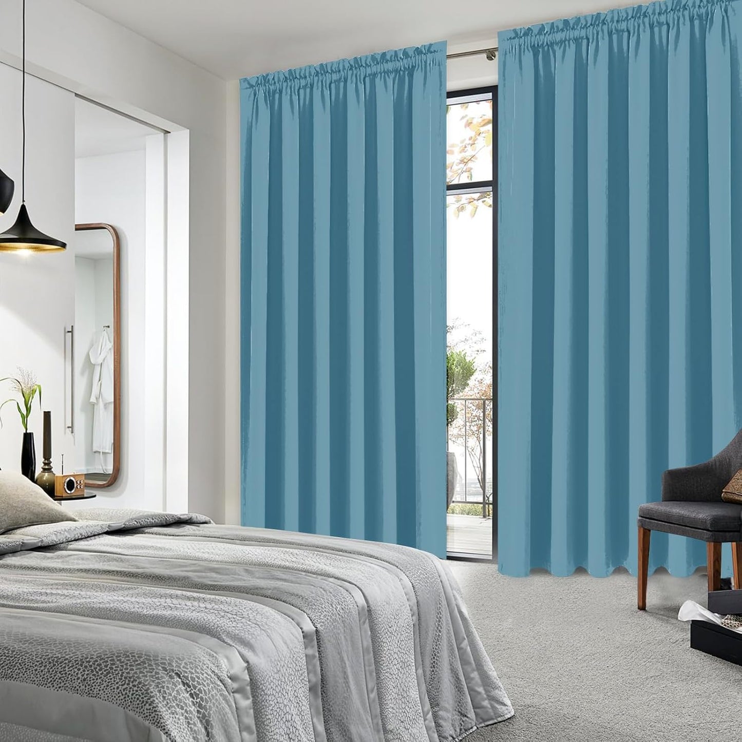 DWCN Blackout Curtains for Living Room Thermal Insulated, Energy Saving & Noise Reducing Bedroom Curtains, Stone Blue, W 60x L 84 Inch, Set of 2 Rod Pocket Curtain Panels