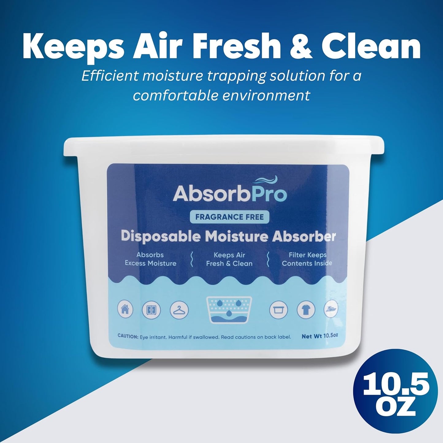 Moisture Absorber Tub Fragrance Free - 6-Pack - 10.5 oz Unscented Disposable Odor Eliminator Box & Dehumidifier for Garage, Home, Kitchen, Bedroom, Bathroom, Closet, Cars, and Boats
