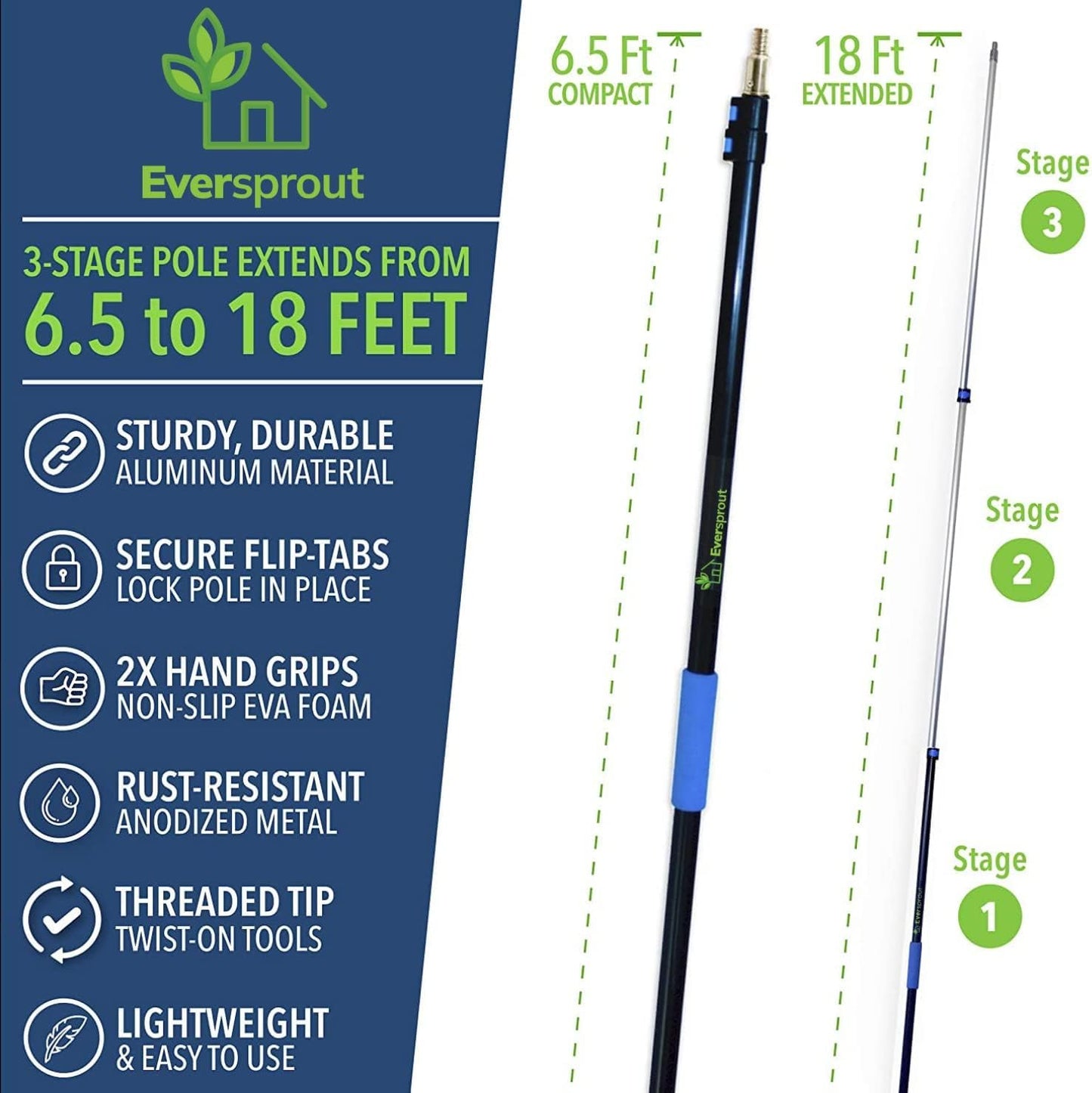 EVERSPROUT 7-to-20 Foot Swivel Squeegee & Microfiber Glass Window Scrubber, Window Squeegee & Window Cleaner, Light-Weight Window Washing Kit with Extension Pole, Squeegee for Window Cleaning