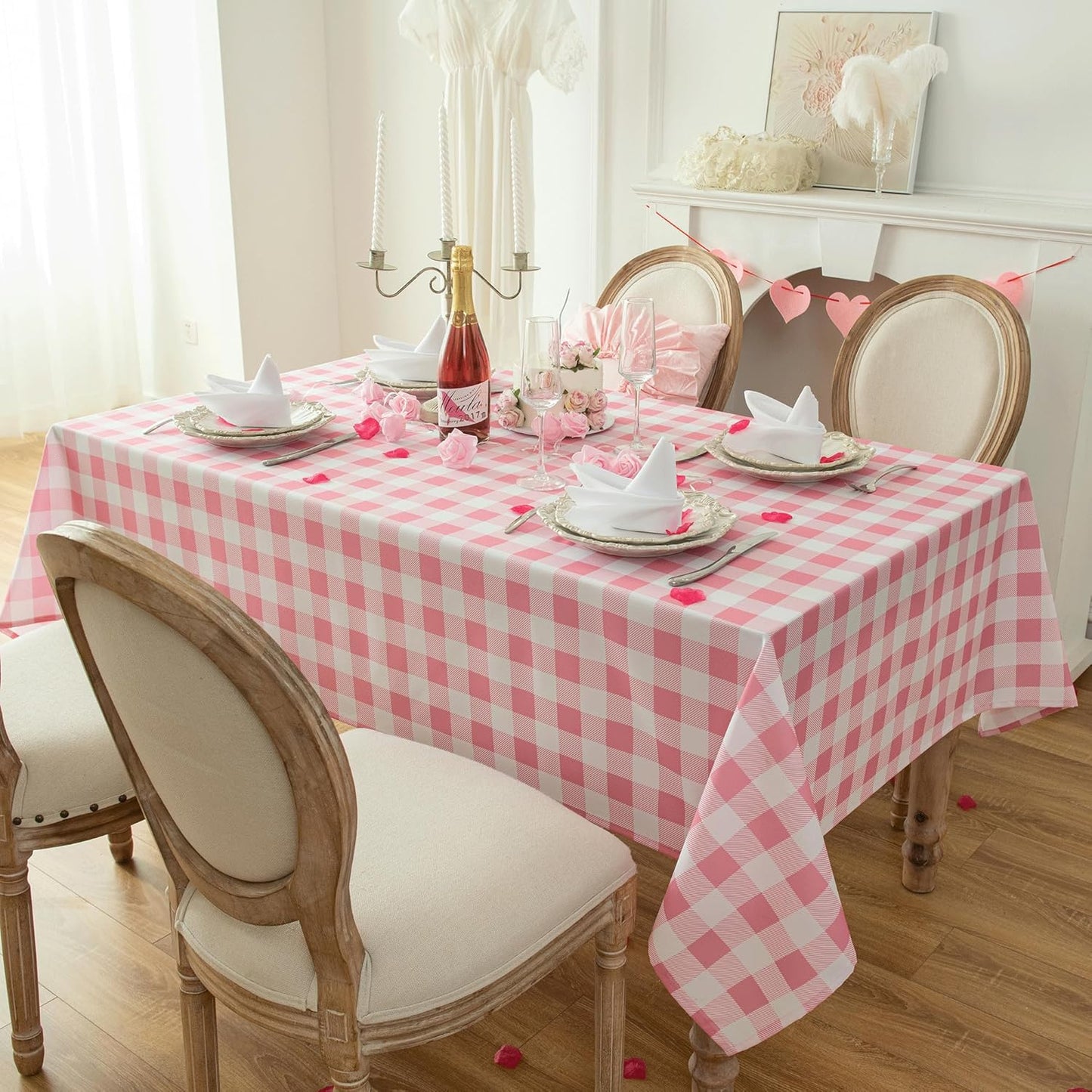 Waterproof Checkered Tablecloth Fabric - Rectangle 58x84 Inch Classic Gingham Buffalo Plaid Table Cloth for Indoor/Outdoor Use - Washable Table Cover for Kitchen, BBQs, and Parties