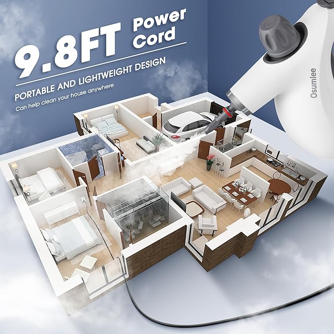 Pressurized Handheld Steam Cleaner with 14 pcs Accessories 15.2OZ Multi-Purpose Portable Steamer for Cleaning, Multi-Surface Steamer for Home, Floor, Grout