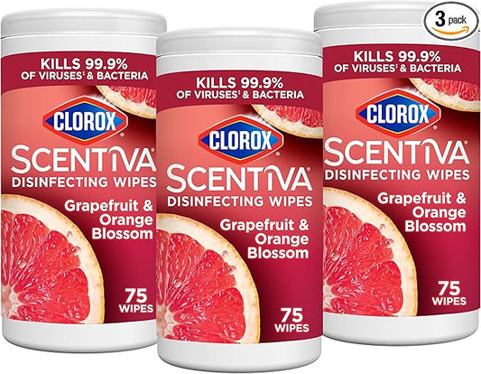 Clorox Scentiva Disinfecting Wipes, Grapefruit and Orange Blossom, 75 Count Each (Pack May vary) (Pack of 3)