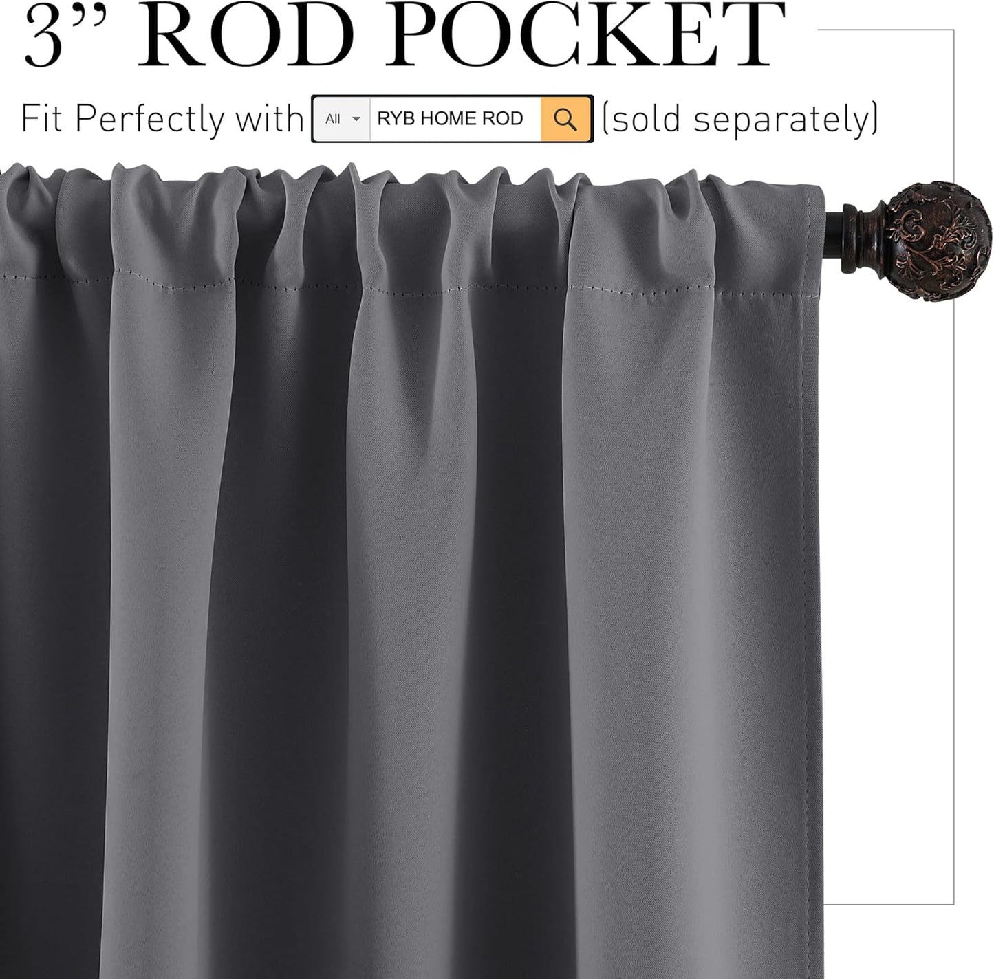 RYB HOME Short Curtains Gray Half Window Curtains for Bedroom, Privacy Curtain Tiers for Windows, Energy Saving Drapes for Bathroom Shades, Wide 42 x Long 36 inches per Panel, Grey, Set of 2