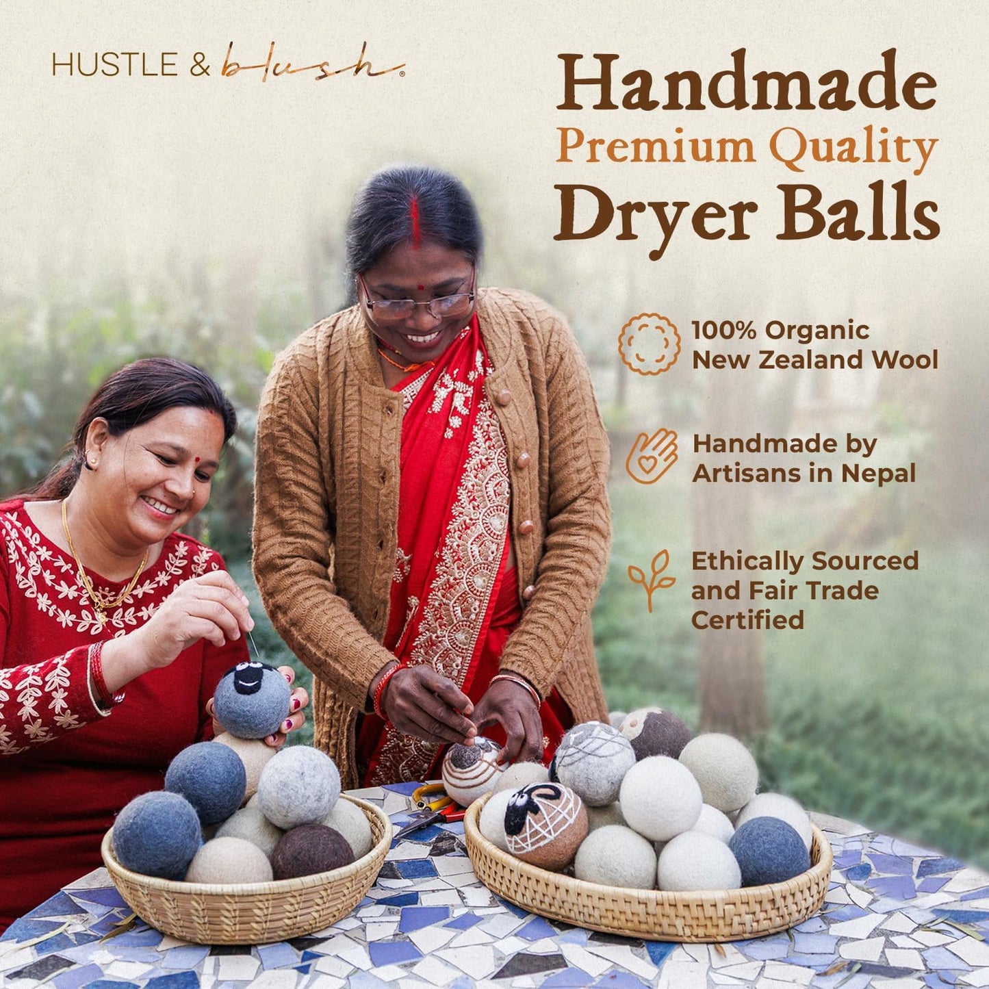 Fluff Ewes Wool Dryer Balls 6 Pack Premium New Zealand Wool Laundry Balls for Dryer, No Static Dryer Balls Laundry Reusable Cute, XL Wool Dryer Balls Cute, Baby Dryer Balls for Dryers - Marble