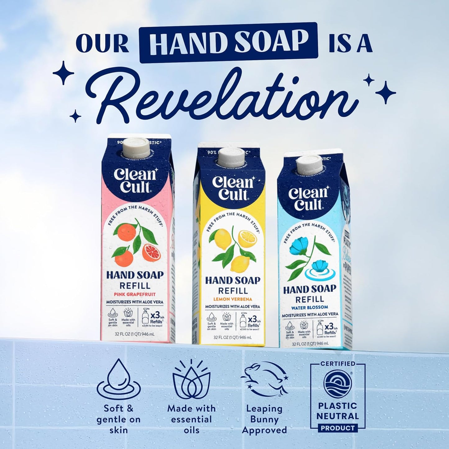 Cleancult Liquid Hand Soap Refills - Lemon Verbena - Moisturizes Dry & Sensitive Skin - Made with Aloe Vera & Essential Oils - Eco Friendly - Paper-Based Packaging - 32 oz/2 Pack
