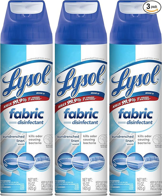 Lysol Fabric Disinfectant Spray, Sanitizing and Antibacterial Spray, For Disinfecting and Deodorizing Soft Furnishings, Sundrenched Linen 15 FL. Oz (Pack of 3)