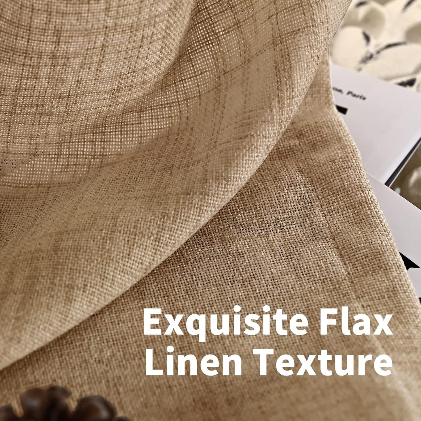 YoungsTex Toffee Linen Semi Sheer Curtains 95 Inch Length 2 Panels for Living Room, Bulap Light Filtering Drapes with Pinch Pleated for Bedroom Dining Farmhouse, 40 X 95 Inch