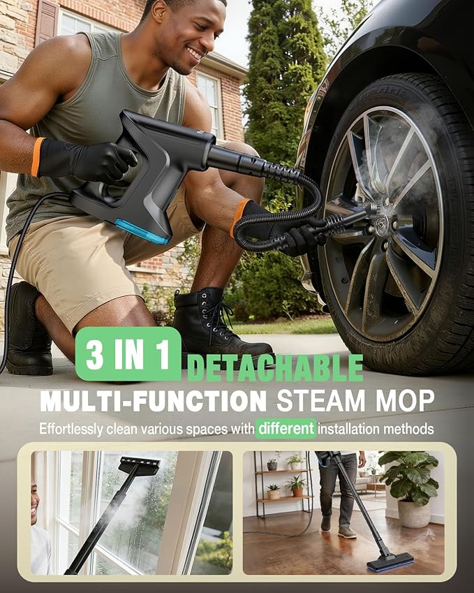 Heavy Duty Steam Mop for Floor Cleaning, 14-in-1 Lightweight and Detachable Handheld Steam Cleaner with Multi-Purpose&Powerful, No-Chemical Floor Steamer for Home|Hardwood|Tile|Walls|Grout|BBQ|Windows