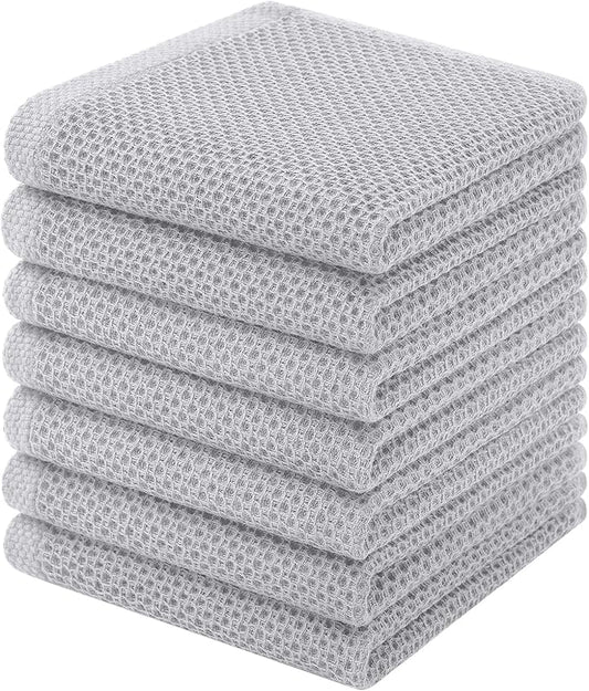 Homaxy 100% Cotton Waffle Weave Kitchen Dish Cloths, 7-Pack Ultra Soft Absorbent Dish Towels, Quick Drying Dish Rags, 12 x 12 Inches, Light Gray