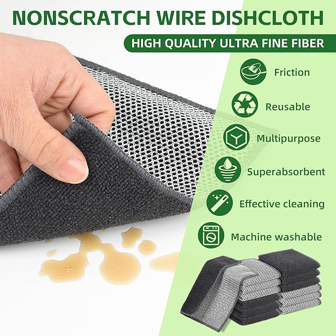 6Pack Double-Side Wire Dishcloth, Upgrade Wire Cleaning Cloths, Multipurpose Non-Scratch Wire Dishwashing Rags for Home/Kitchen(7.87''x7.87'') - Pink