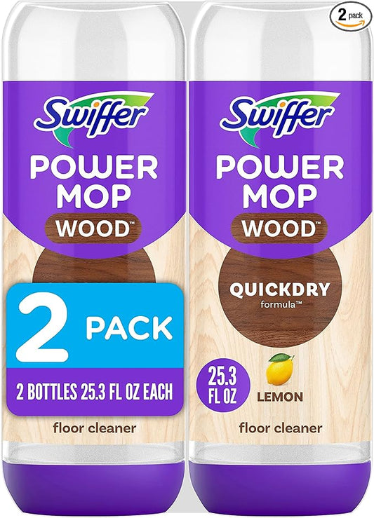 Swiffer Power Mop Wood Refill Solution, QuickDry Hardwood Floor Cleaner for Mopping Home, Bathroom, Kitchen, All Purpose Multi-Surface Solution for Floor Cleaning, Lemon Scent, 50.6oz