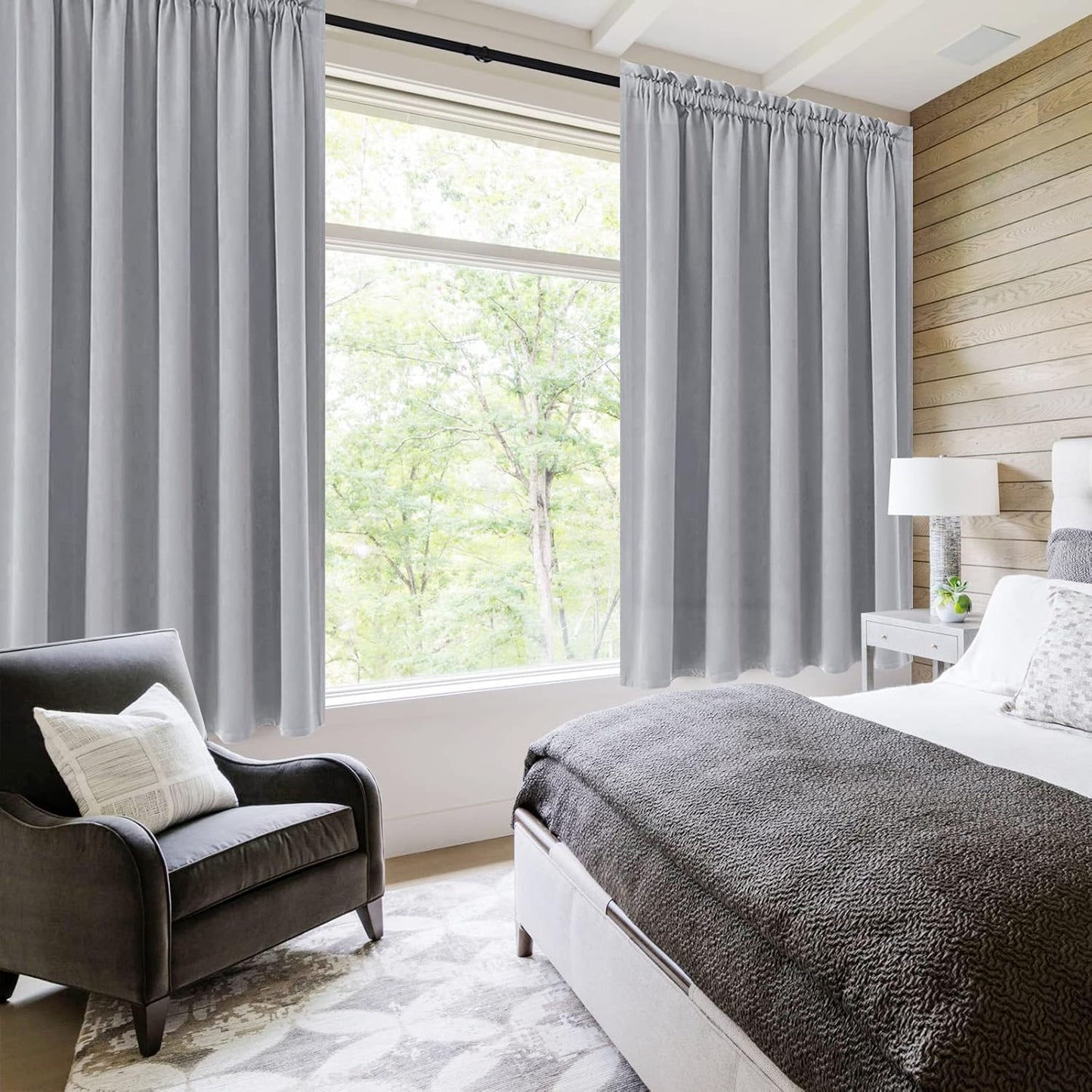 DWCN Silver Grey Short Blackout Curtains for Bedroom, Thermal Insulated Energy Saving Room Darkening Curtains for Living Room (W60 x L36 inch, Set of 2 Panels, Top of Rod Pocket)