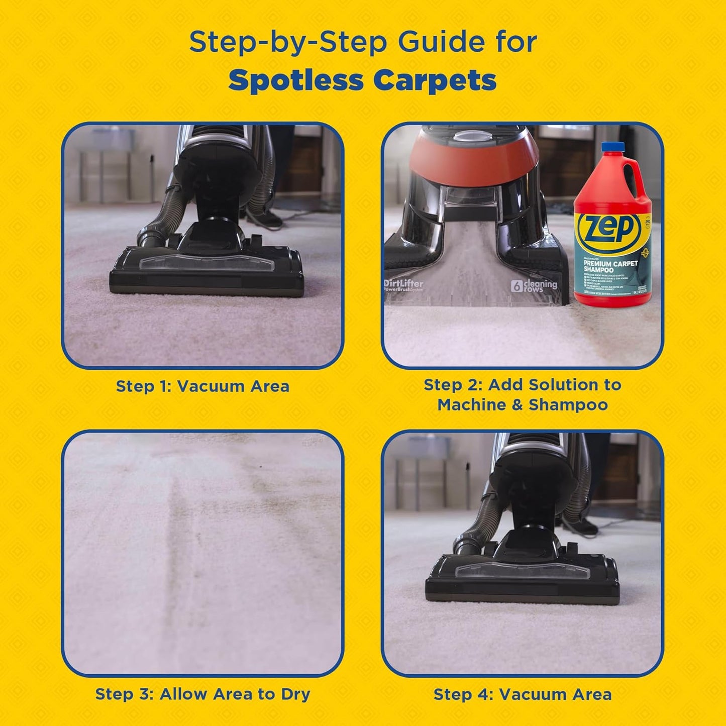 Zep Premium Carpet Cleaner Shampoo - 1 Gallon (Case of 2) ECZUPXC1282 - Pro Strength Deep Cleaning and Stain Removal, Restores and Renews Worn and Soiled Carpets