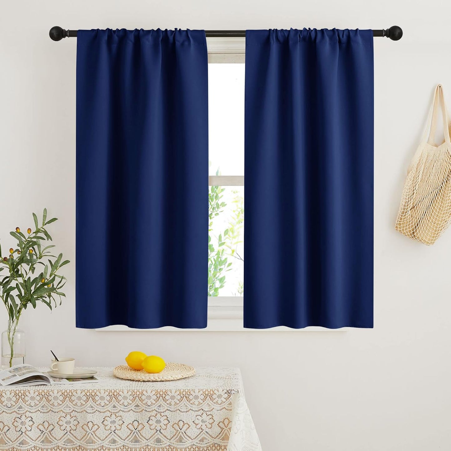 RYB HOME 45 inch Length Curtains for Kitchen, Room Darkening Narrow Window Drapes Thermal Insulated Privacy Covers for Basement RV Camper, W 29 x L 45 inch, Set of 2, Marine Blue
