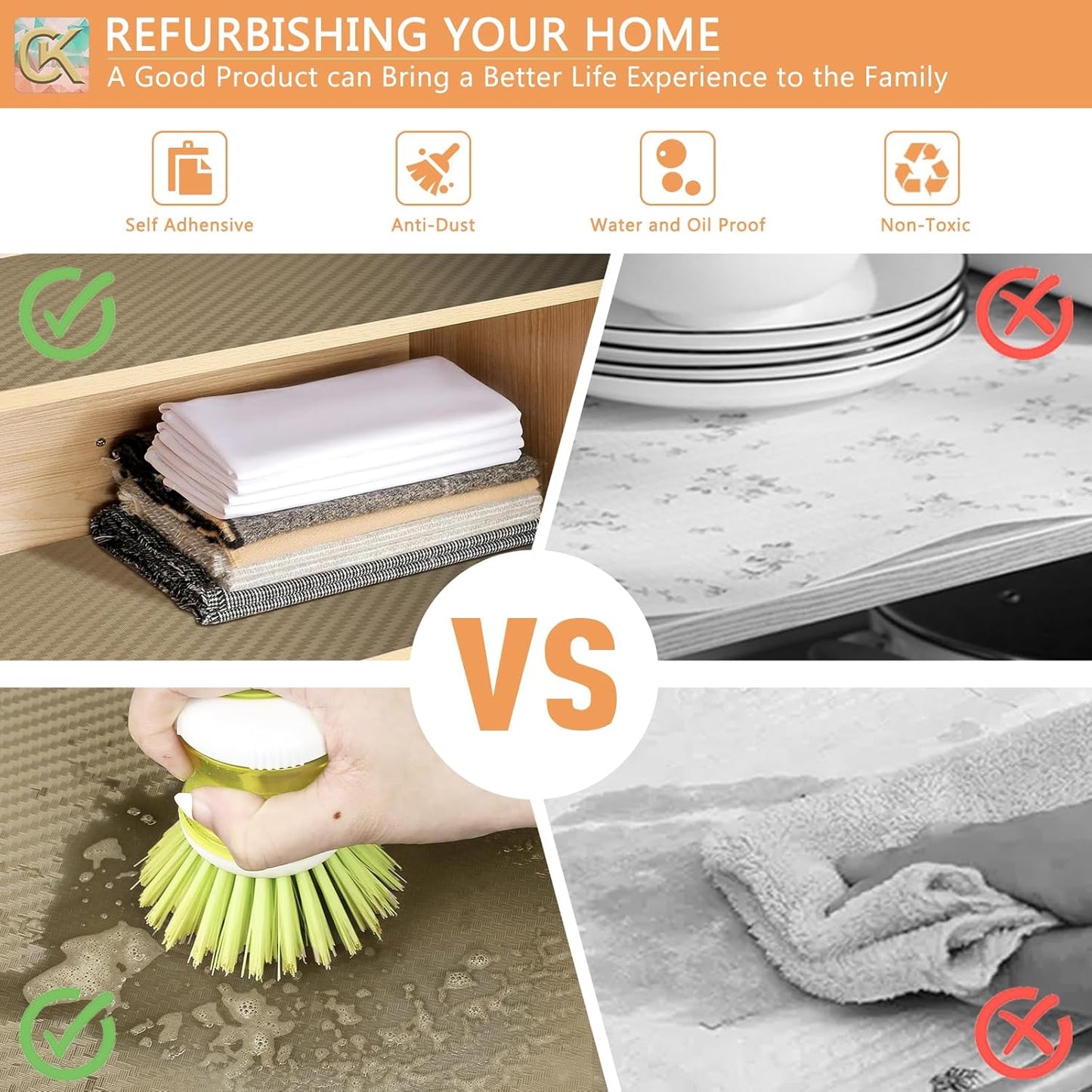 Self-Adhesive Shelf Liner Kitchen Liner, Waterproof Backed Paper Easy Peel and Stick Contact Liner Without Residue for Decor Your Desk Surface, Kitchen Countertops (Dark Khaki, 17.5 x 236.2 inches)