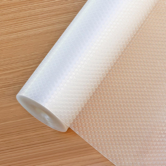 Shelf Liners 16 in x 20 ft EVA Drawer Mats, Non-Adhesive Cupboard Protector, Kitchen Cabinet Lining Fridge Liner (Clear Flat Dot, 40.7x610cm)