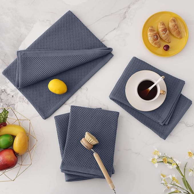 Homaxy 100% Cotton Oversized Waffle Weave Kitchen Dish Towels, 7-Pack Ultra Soft Absorbent Dish Towels, Quick Drying Cleaning Towels, 20 x 28 Inches, Dark Grey