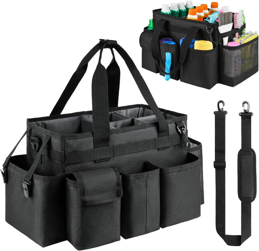 Cleaning Caddy,Cleaning Bag for Housekeepers,Cleaning Supplies Organizer with Handle,Black