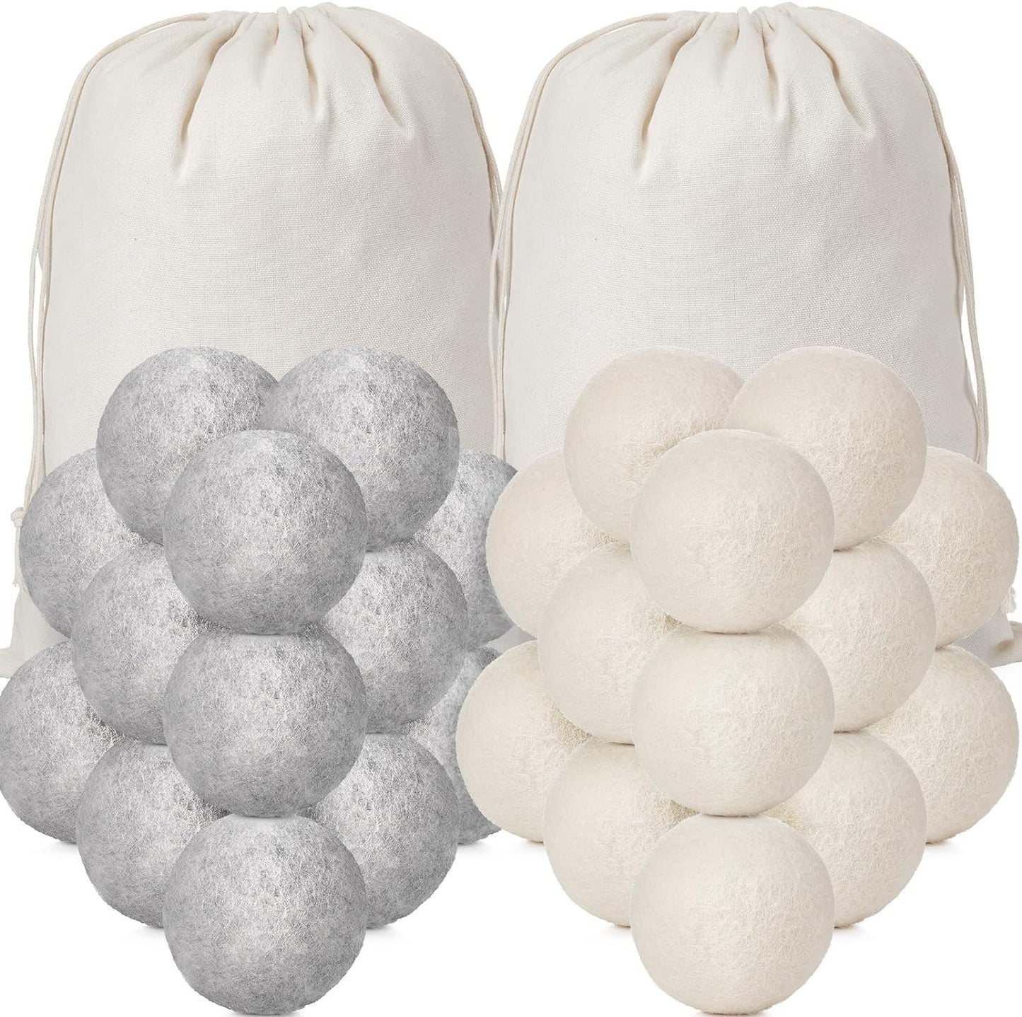 Roowest 56 Pieces Wool Dryer Balls Set 54 Reusable Wool Balls with 2 Muslin Bags Wool Laundry Balls Fabric Softener Ball Anti Wrinkle Anti Static Saving Energy and Time