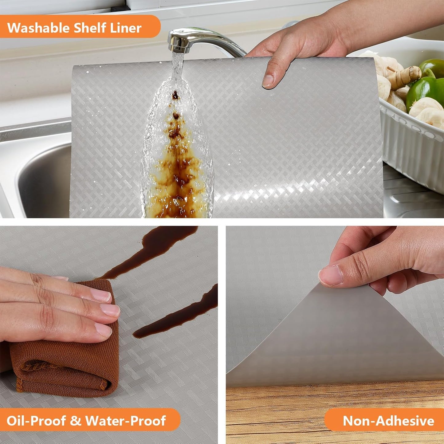 Light Gray Shelf Liners for Kitchen Cabinets Refrigerator Liners Waterproof & Oil-Proof Kitchen Cupboard Liner Drawer Mats EVA Material Non Adhesive Fridge Liner for Shelves 23.6 x 393.7 Inches