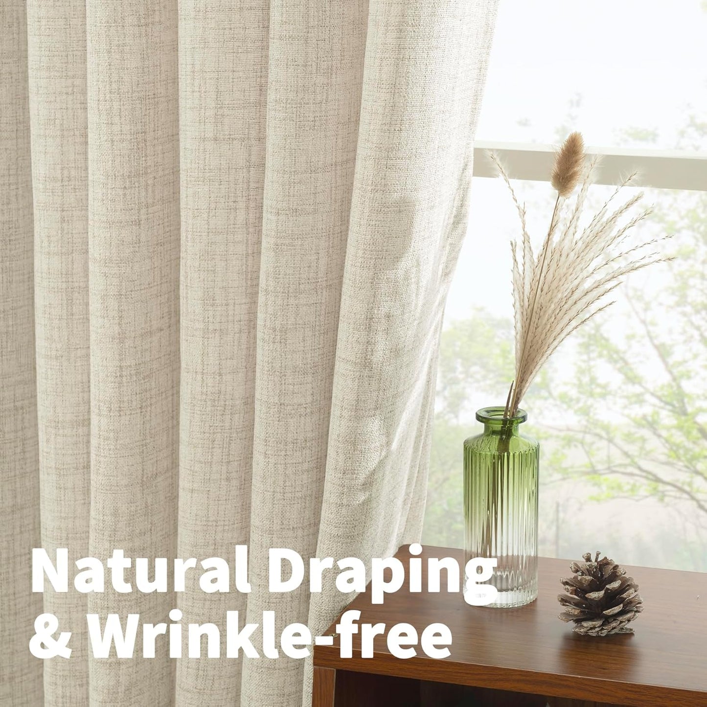 YoungsTex Linen Curtains 60 Inch Wide for Living Room, Semi Sheer Light Filtering Window Drapes 63 Inch Length with Rod Pocket Back Tab for Bedroom Dining Room, Linen, 2 Panels, 60 X 63 Inch