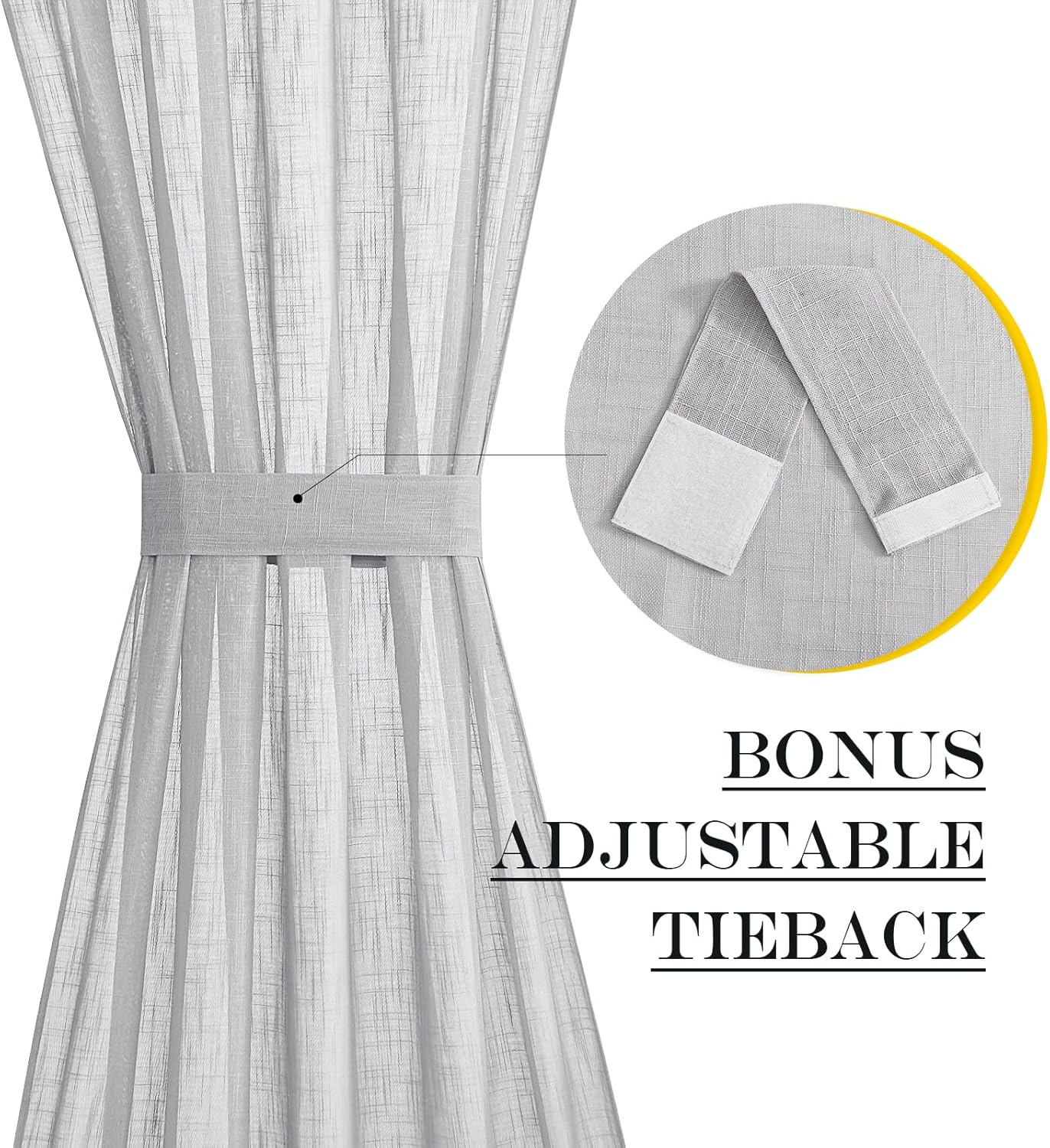 NICETOWN Sidelight Curtain for Light Filtering Linen Window Sheer Curtains for French Fron Door with Tieback, Temporary Door Window Shade for Entryway Doorway,1 PC, 26x80, Light Grey