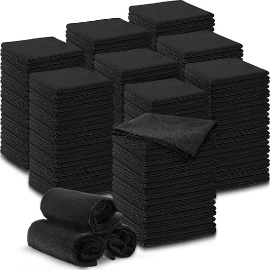 Macarrie 400 Pieces Microfiber Cleaning Cloths Bulk Absorbent Microfiber Towels Reusable Lint-Free Streak Free Wash Rags for House Kitchen Office Restaurants Bar Shop Car, 12 x 12 Inches (Black)