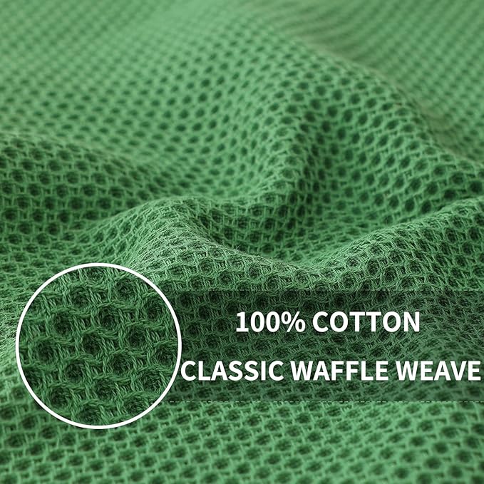 Homaxy 100% Cotton Waffle Weave Kitchen Towels, 3-Pack Ultra Soft Absorbent Dish Towels, Quick Drying Cleaning Towels, 13 x 28 Inches, Grass Green