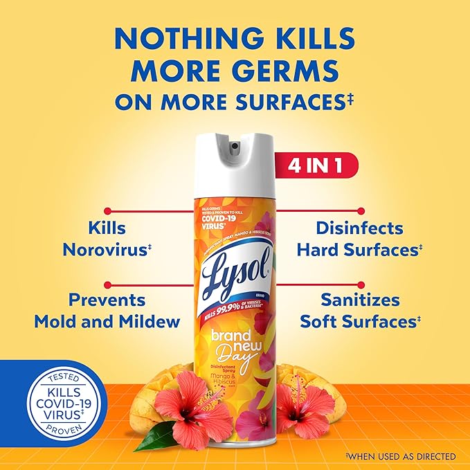Lysol Disinfectant Spray, Sanitizing and Antibacterial Spray, For Disinfecting and Deodorizing, Mango & Hibiscus, 19 Fl. Oz (Pack of 2)