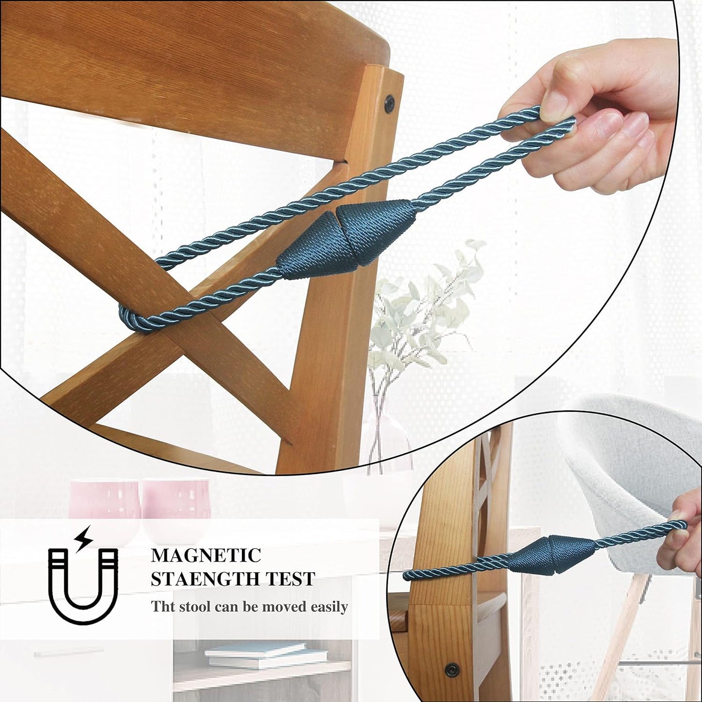 4 Pack Magnetic Curtain Tiebacks Rope Modern Handmade Curtain Tie Backs Decorative Drapes Weave Holdbacks for Window Décor, Blue