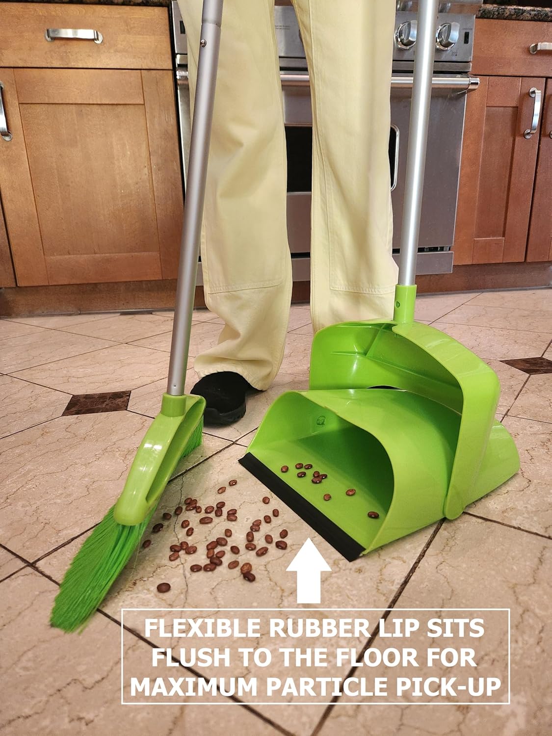 Broom and Dustpan Set for Home, Angled Broom and Upright Dustpan with Extendable Poles, Long Handle Broom and Dustpan Set for Kitchen, Portable Dustpan Combo for Sweeping RV