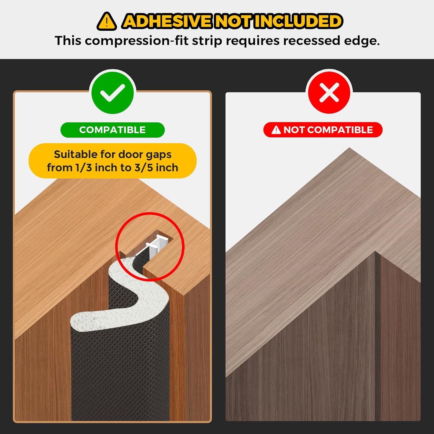 Weather Stripping Door Seal Strip - Soundproof Q-Shaped Foam for Exterior Door Frame, Large Gap Seal, Noise Cancelling, Easy to Install (Black, 60FT)