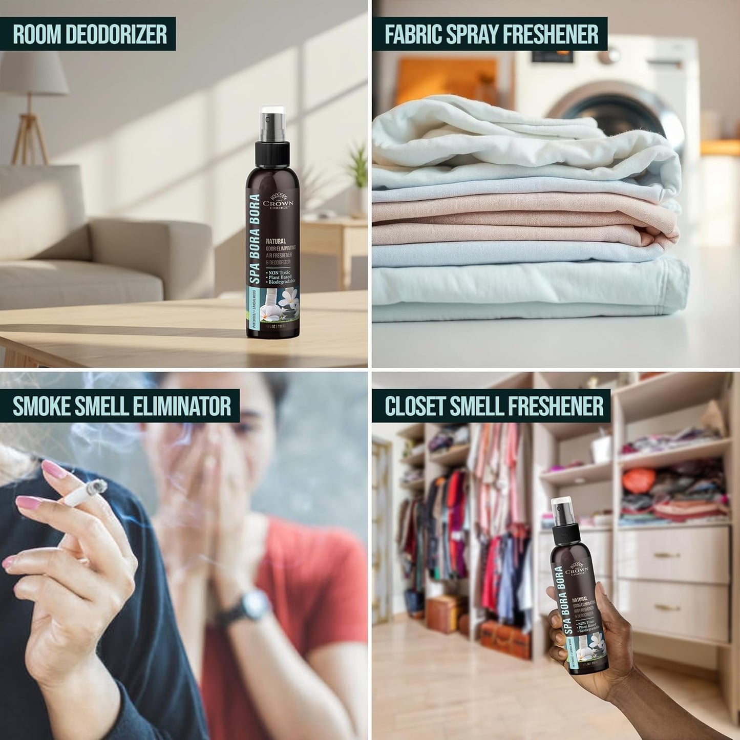 Non-Toxic Odor Eliminator, Natural Sandalwood & Patchouli Air Freshener Spray for Home, Room, Closet & Couch Deodorizer, Long Lasting Bathroom & Toilet Freshener, Safe for Kids & Pets - 4 oz Pack of 1
