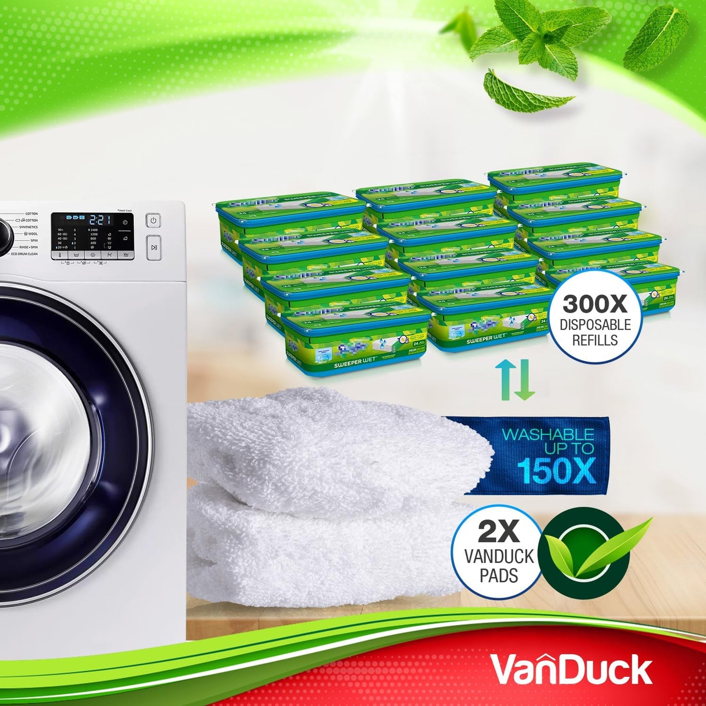 VanDuck Reusable 100% Cotton Mop Pads Compatible with Swiffer Sweeper (8-Pack), Terry Cloth Mop Covers Washable for Wet Mopping and Floor Cleaning (Handle is Not Included)