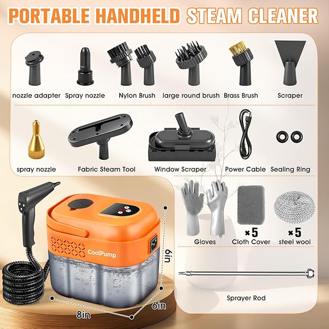 Upgraded 1.8Qt Handheld Steam Cleaner for Home Cleaning,6-Levels Adjustable Pressurized Handheld Steamer, Protable Hand held Steamer for Cleaning 10s Heat-Up, Protable Steam Cleaners Handheld for Home