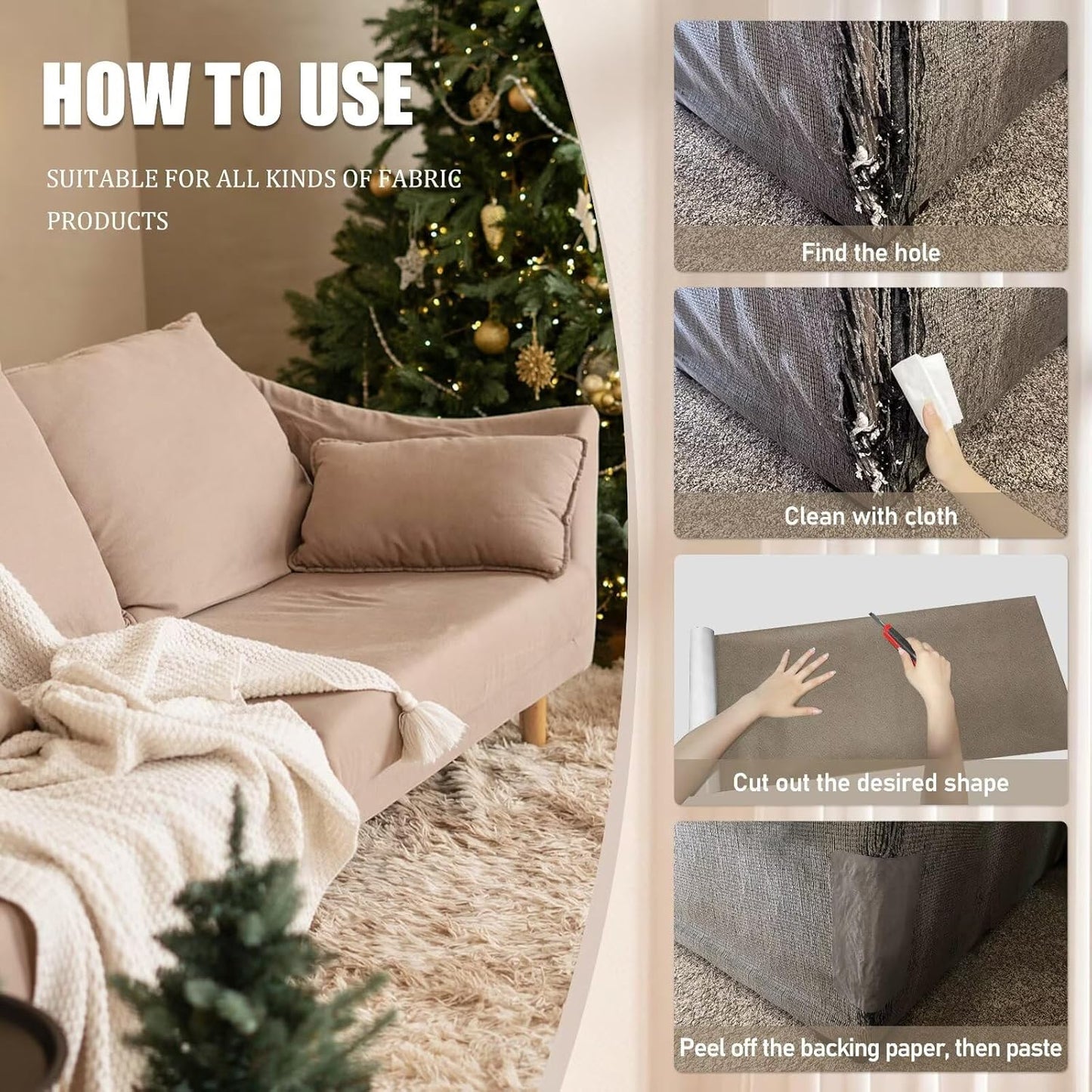 Azobur Couch Patches, Extra-Large Durable Fabric Tape, Ideal for Automotive Upholstery Repair, Waterproof, Self-Adhesive, Quickly Fix Sofas, Car Interiors, and Other Fabric Items (Gray)