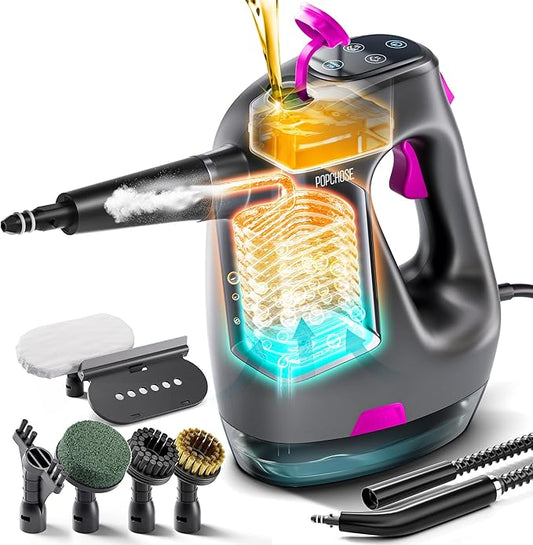 POPCHOSE Steam Cleaner with Detergent Dispenser,15s Heat-Up Handheld Steam Cleaner for Home, 500ml Removable Water Tank, Lightweight Portable Steamer for Cleaning Grout, Windows, Kitchen, Easy Refill