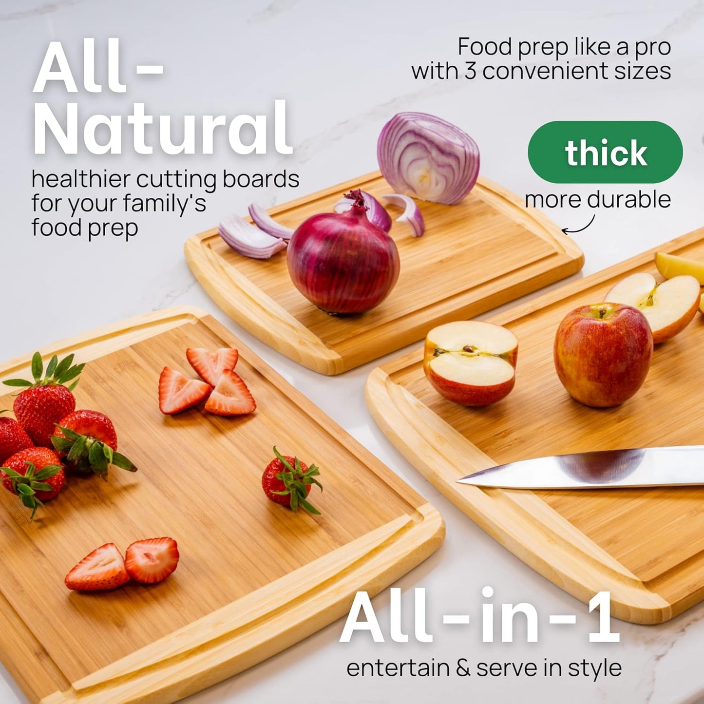 Extra Large Bamboo Cutting Board Set – Wood Cutting Boards for Kitchen, Non Toxic Cutting Board Set for Chopping, Slicing, Carving, Charcuterie – Ideal for Home Cooks, Entertaining, Family Meals