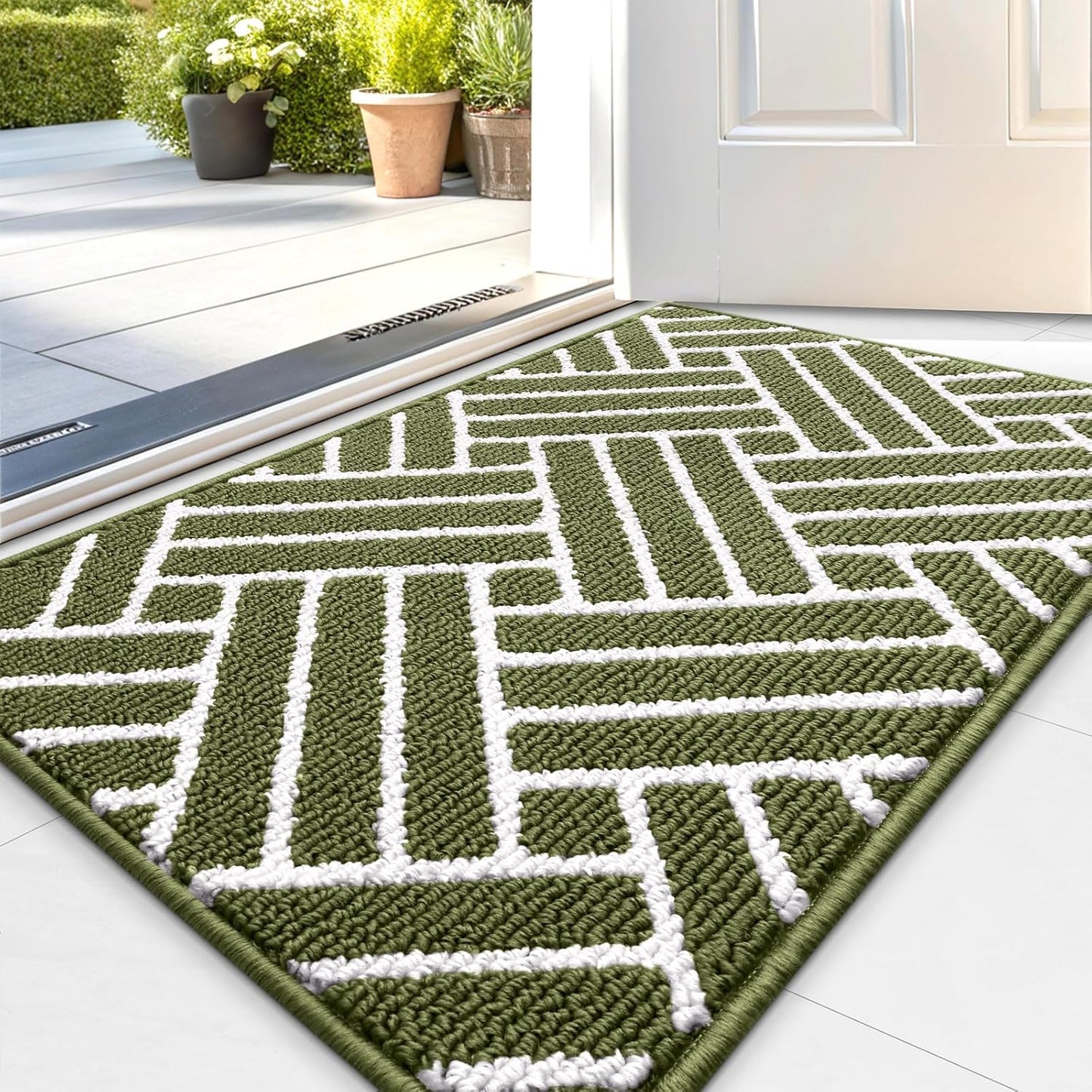 OLANLY Indoor Door Mat, 36x24 Inch, Dirt Resistant and Absorbent, Non-Slip Rubber Backing Floor Mats, Easy Clean Low-Profile Doormat for Entryway, Front Door, and Inside Entrance, Green