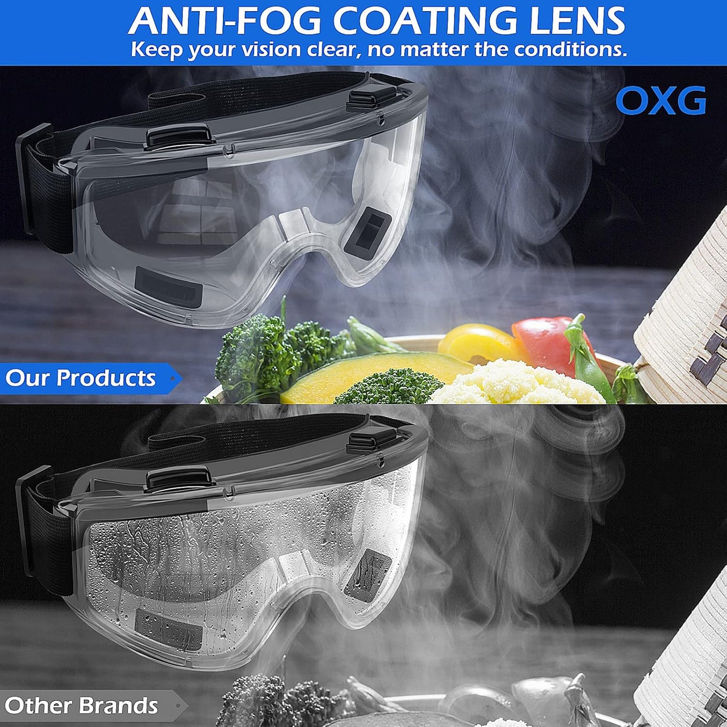OXG 6 Pack Safety Goggles ANSI Z87.1 Glasses, Anti-Fog Protective Safety Glasses Lab Goggles Men Women Eye Protection Goggles