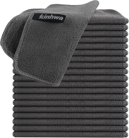 KinHwa Kitchen Washcloths for Dishes Absorbent Microfiber Dish Cloths Quick Dry Dish Rags with Poly Scour Scrub Side Ideal for Kitchen Cleaning (Gray, 8inchx8inch 20pack)